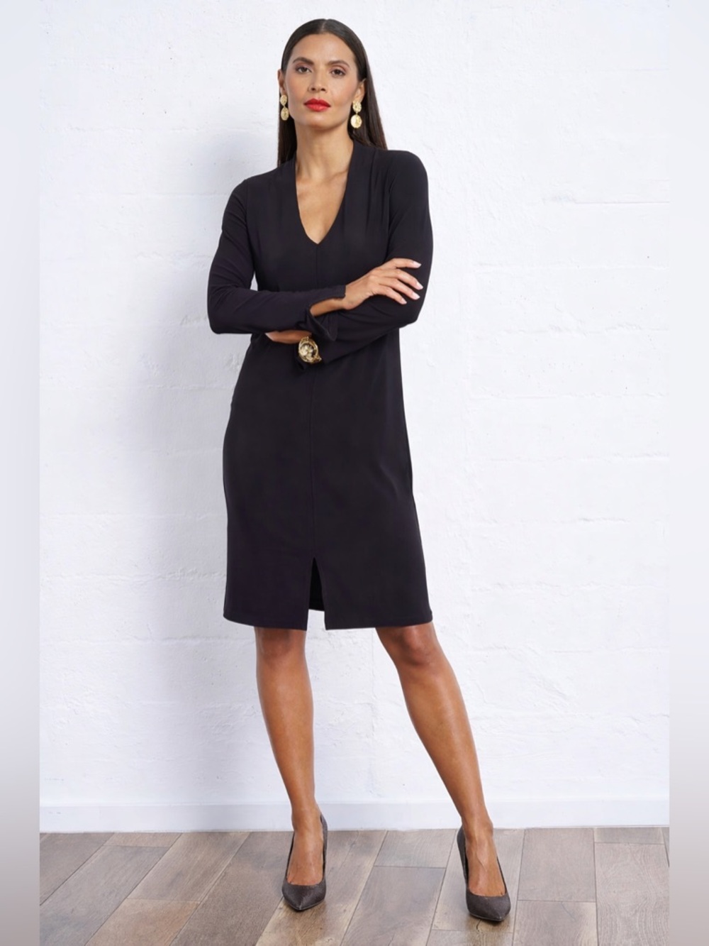 Franne Golde Luxe Stretch Long Sleeve Dress in Black XS NWOT